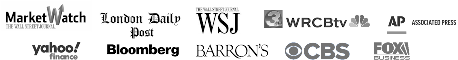 Media logos mentioning Carecenta including MarketWatch, London Daily Post, Wall Street Journal, WRCB, AP, Yahoo Finance, Bloomberg, Barron's, CBS and Fox Business