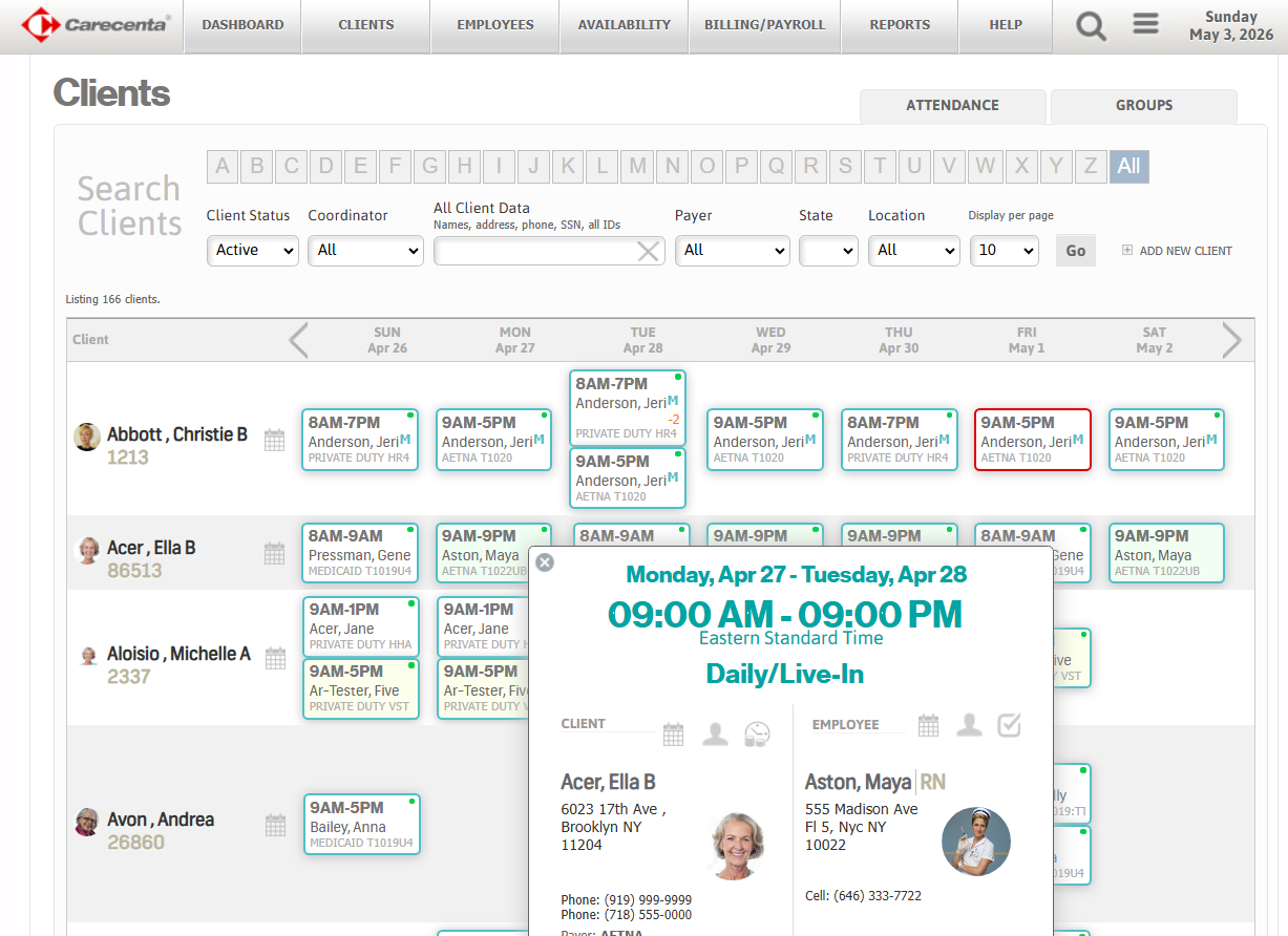 Home care scheduling screenshot